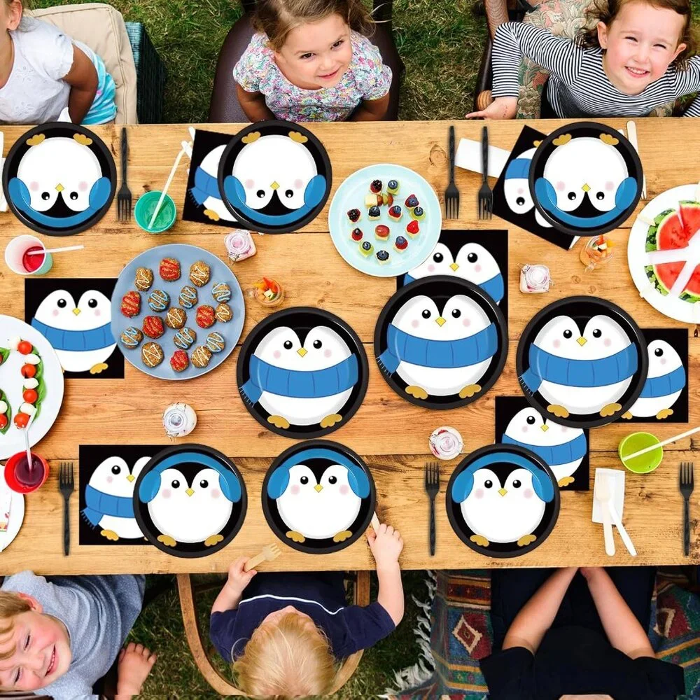 Premium Penguin Birthday Party Tableware - 96 Pcs for a Delightful Celebration